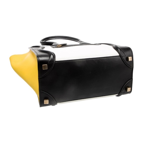 CELINE Drummed Calfskin Micro Luggage in Black, Yellow, and White 👜x8 - Picture 6 of 14